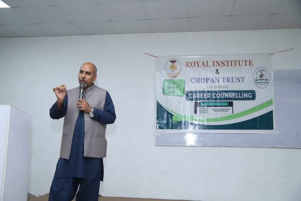 Anser Javed, Executive Director of Chopan Trust, inspiring students with a motivational talk.