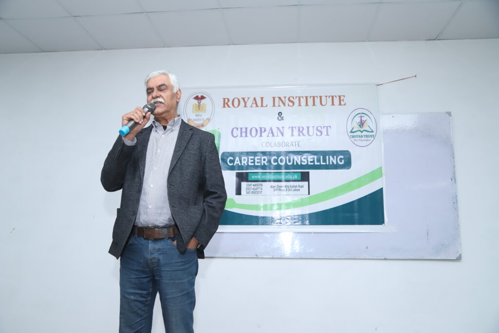 The Medical Superintendent of the hospital addressing Christian students about career opportunities in healthcare.